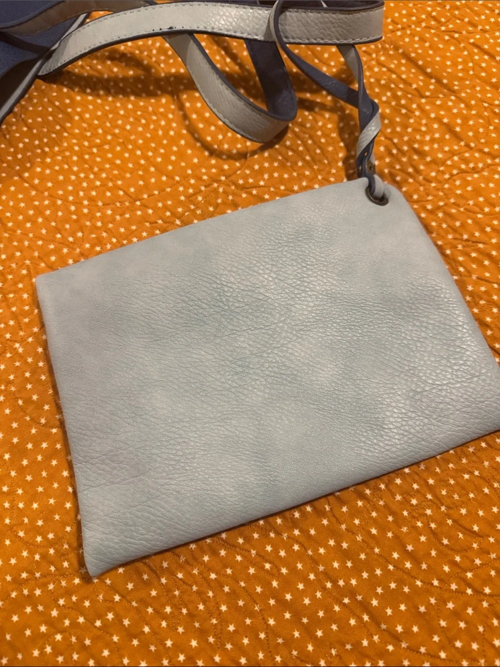 Under One Sky Blue/Light Blue Vegan Leather Reversible Tote with Matching Pouch